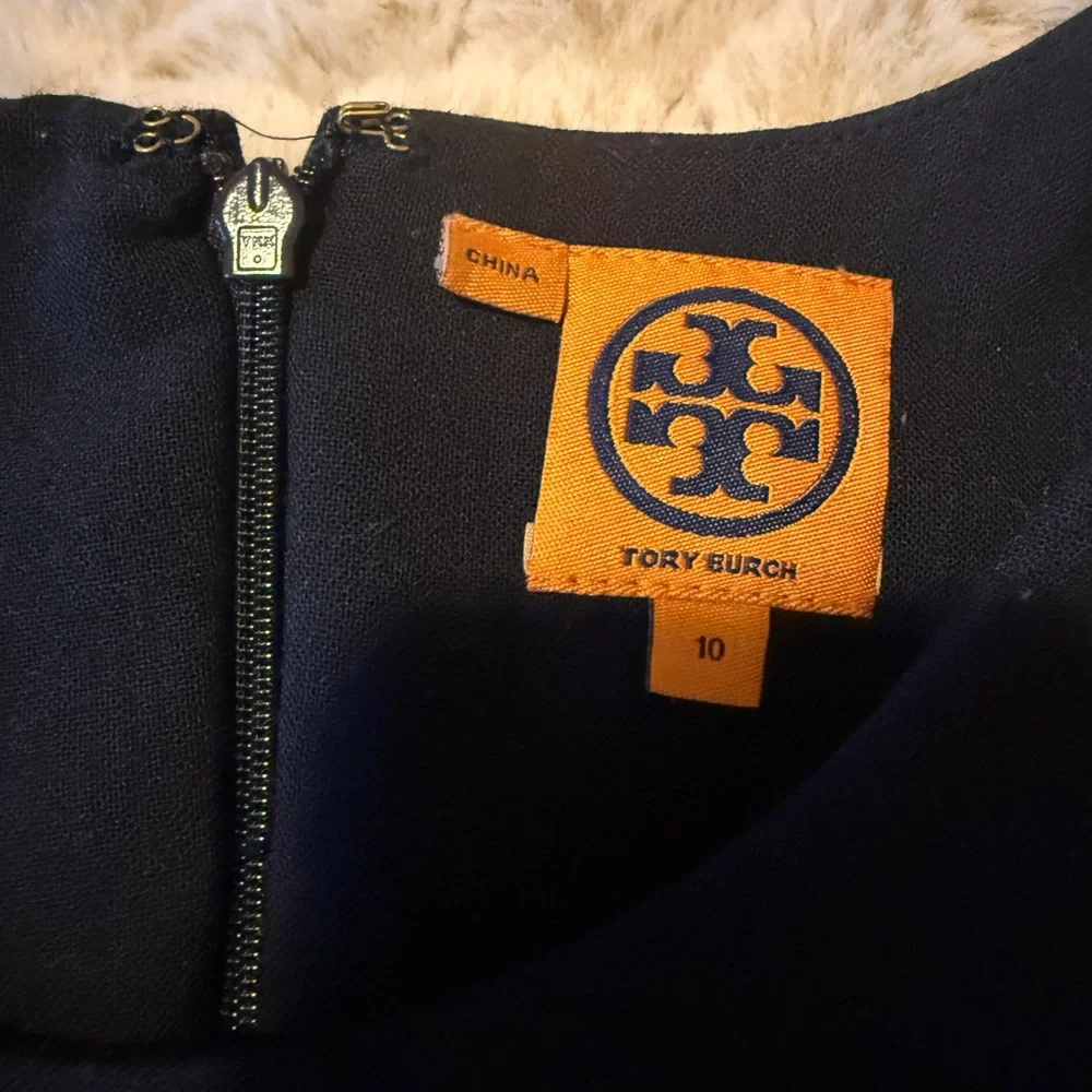 Tory Burch Sleeveless Gold Button Wool Blend Sheath Dress Navy Blue Size 10